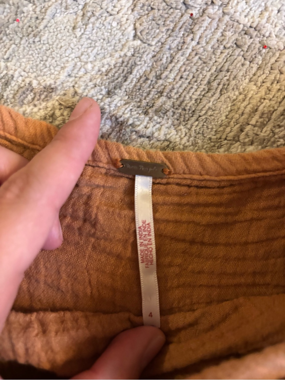 Free People Burnt Orange Textured Midi Skirt with Drawstring Detail - Picture 4 of 6